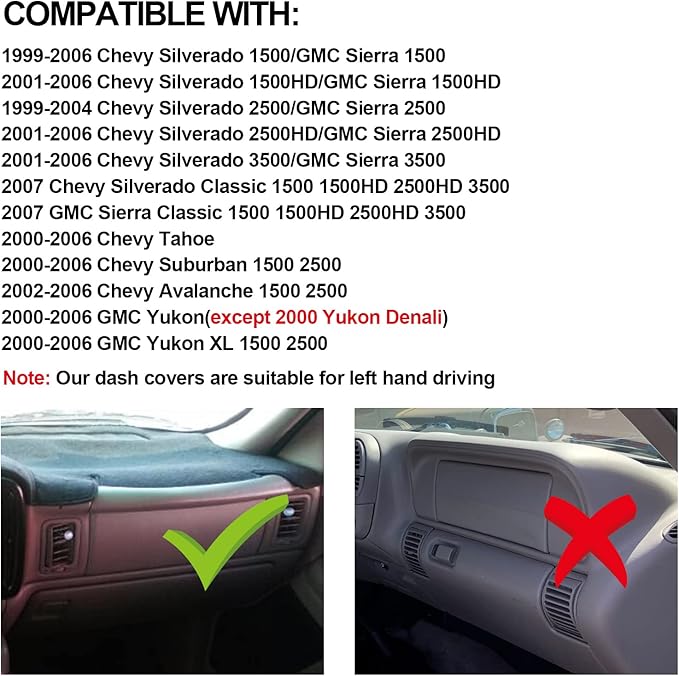 Dashboard Cover for Chevrolet Silverado 1500 2500 3500 1999-2006 Avalanche Chevy Tahoe Suburban GMC Sierra Yukon Dash Cover Mat(Premium Carpet, Brown)