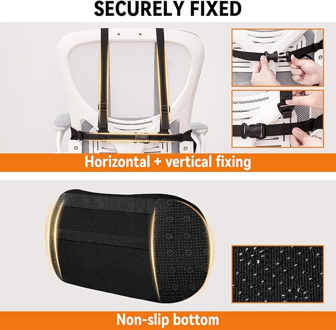 Veitail Lumbar Support Pillow for Office Chair & Car,Back Support for Office Chair,Adjustable Straps Securely Fixed Seat (Black)