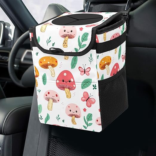GVGHIDZ Car Trash Can – Multi-Purpose, Lightweight and Portable with Durable Water-Resistant Coating, No Installation Required, Practical and Ample Capacity, Variety of Colors.Mushroom