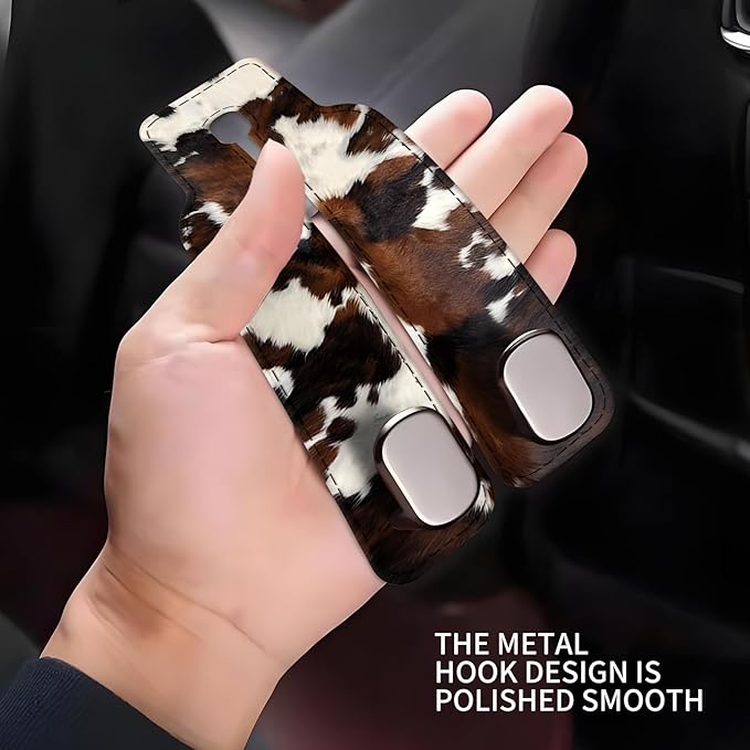 NUGGHU Car Seat Headrest Hook, Universal Leather Cute Hanger Holder Hook, Storage Organizer Interior Accessories for Purse Bags Handbag Luxury Brown Cowhide