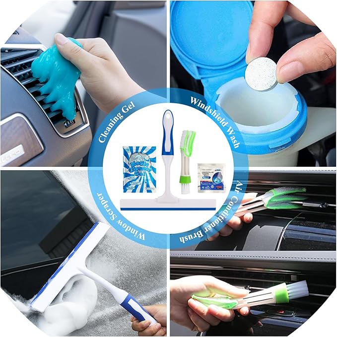 AUTODECO 37Pcs Car Detailing Brush Set, Car Detailing Kit, Auto Detailing Drill Brush Set, Car Detailing Brushes, Car Wash Cleaning Tools Kit with Car Vacuum for Interior, Exterior, Wheels, Blue