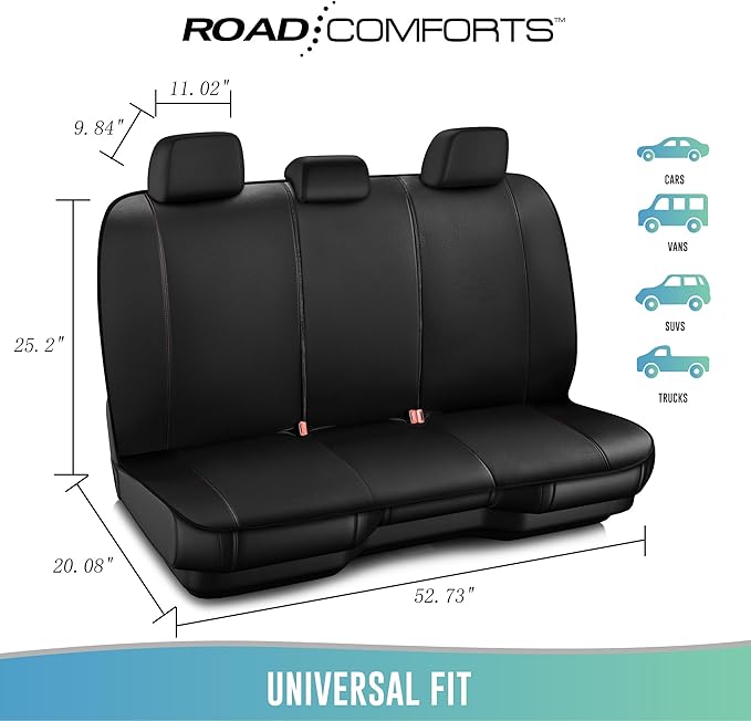 Road Comforts Car Seat Covers, Breathable Leather Seat Covers, Car Seat Covers Full Sets Airbag Compatible, Automotive Seat Covers for Most Cars, Vans, Trucks, SUV - Red