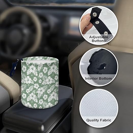 Tropical Floral Car Trash Can Collapsible Accessories Trash Can of Cars, Easy to Clean Car Garbage Accessory Car Interior Decoration