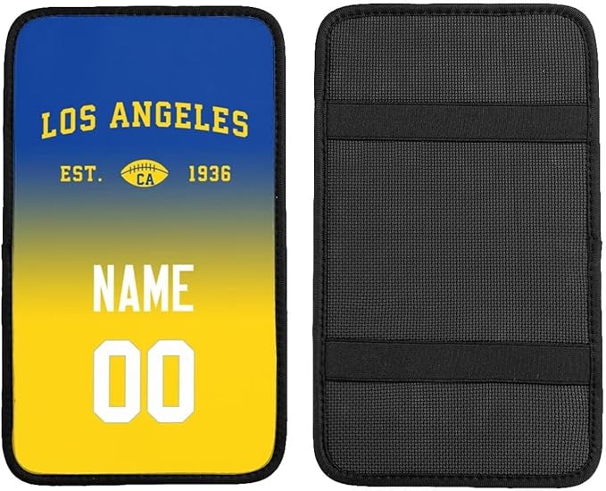 Custom Car Armrest Cover,Add Personalized Name and Number As Gifts for Loyal Football Fans,Auto Center Console Pad Car handrail Box Cushion,Fit for Most Car