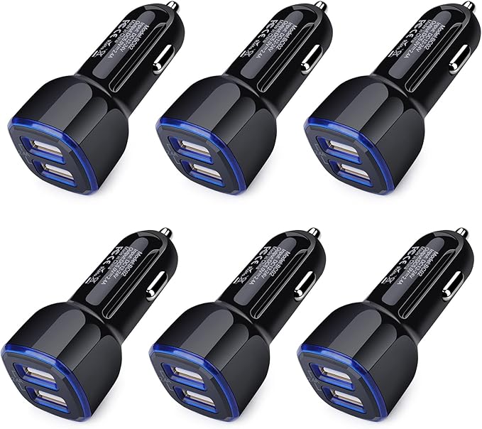 6Pack Fast Charge Dual Port Lighter Plug USB Adapter, 12 Volt USB Outlet for iPhone 15 14 13 12 11 Pro Max 10 SE XR XS X 8 7 Plus 6, iPad, Samsung Galaxy S23 S22 S21 S20 S10 S9