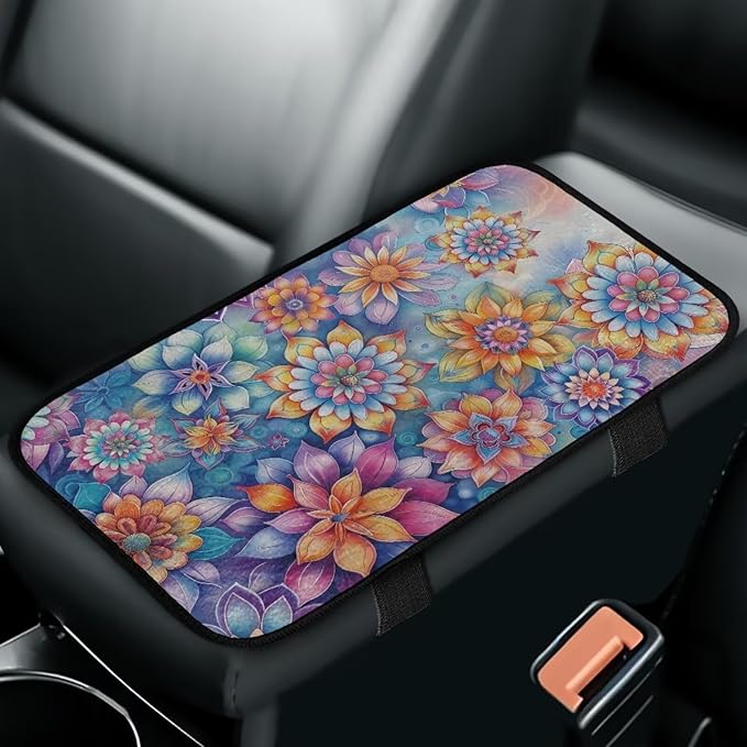 Bulopur Colorful Floral Car Console Covers Arm Rest Cover Car Easy to Install Armrest Console Cover Warmth Armrest Cover Protec 12.01 x 7.28 Inch Universal Armrest Cover Pad