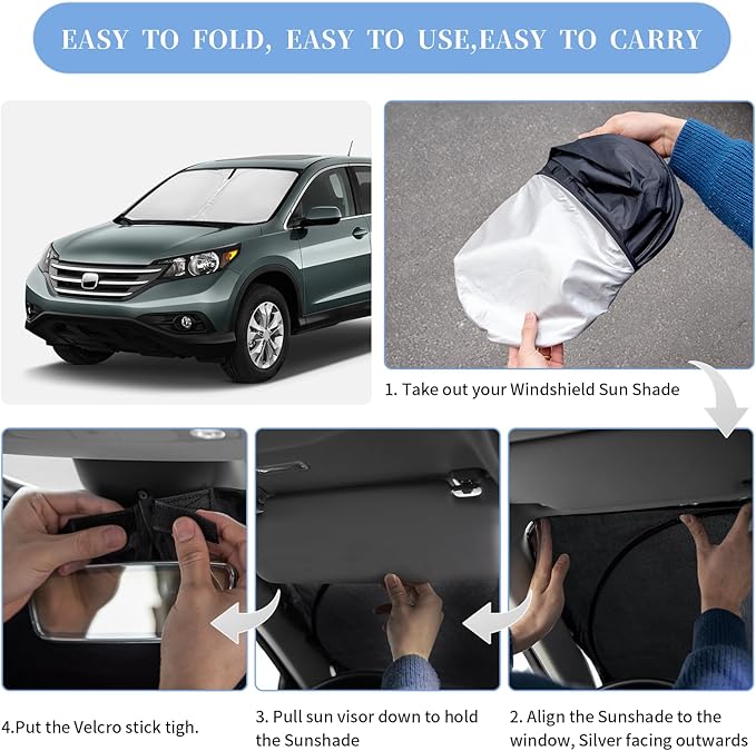 for 2025 Toyota RAV4 Sun Shade Sunshade Windshield Cover 4-Layers Front Window Shade for RAV-4 2019-2024 2025 Custom Fit Sun Visor - 240T Retractable Shade Blocks UV Rays Car Accessories
