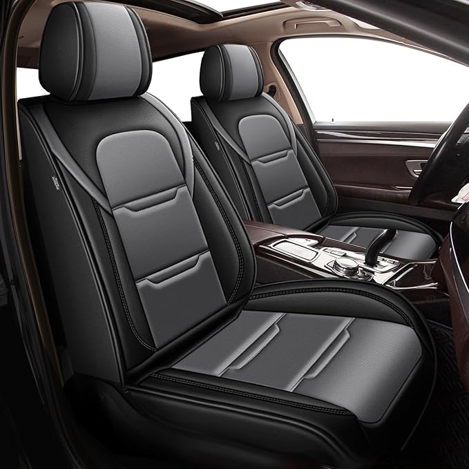 YORKNEIC Seat Covers for VW/Volkswagen Taos 2022-2025: 2 Row 5 Seat Full Set Leather Car Seat Covers Cushion (5 Seat Full Set, Black&Grey)