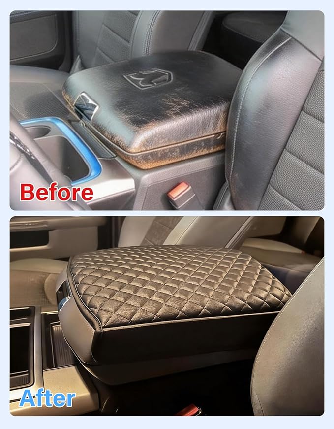Center Console Armrest Cover for 2009-2018 Dodge Ram 1500 2500 3500 Accessories, Vinyl Leather Middle Console Cover, Anti-Scratch, Black (Fits Bucket Seat Console Only)