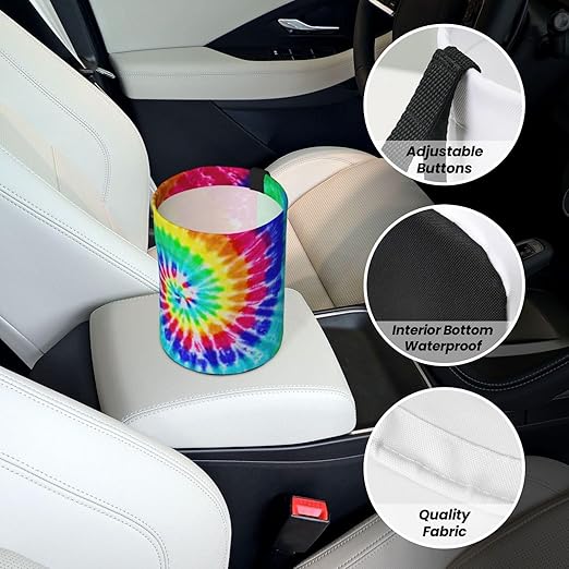 Colorful Tie Dye Car Trash Can Leak Proof Hanging Waterproof Garbage Can Multipurpose Trash Bin for Car SUV Front Seat Headrest Collapsible and Portable Storage Pocket
