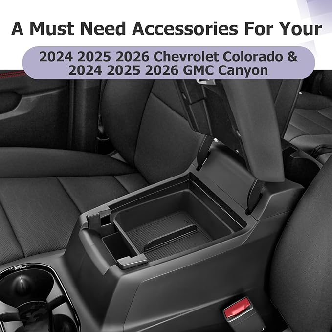 LUWU Center Console Organizer for 2023 2024 2025 2026 Chevrolet Colorado & GMC Canyon Accessories Armrest Console Storage Box Glove Organizer Tray ABS Material Double-layer Design Storage Box (Black)