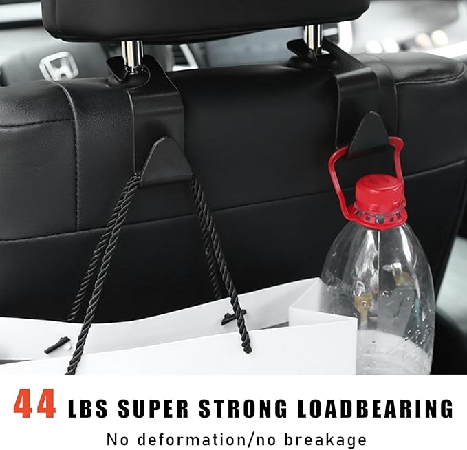 4 PCS Car Seat Headrest Hooks, Auto Seat Hook Hangers Storage Organizer, Back Seat Hanger for Car Handbag Clothes Coats Grocery Bags, Universal Interior Car Accessories (Black)