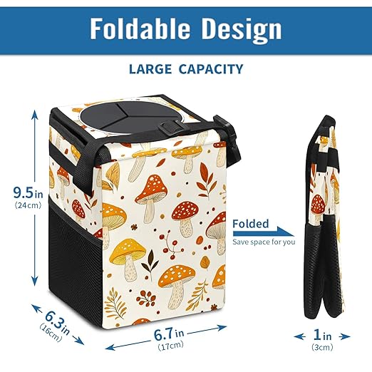GVGHIDZ Car Trash Can – Multi-Purpose, Lightweight and Portable with Durable Water-Resistant Coating, No Installation Required, Practical and Ample Capacity, Variety of Colors.Mushroom