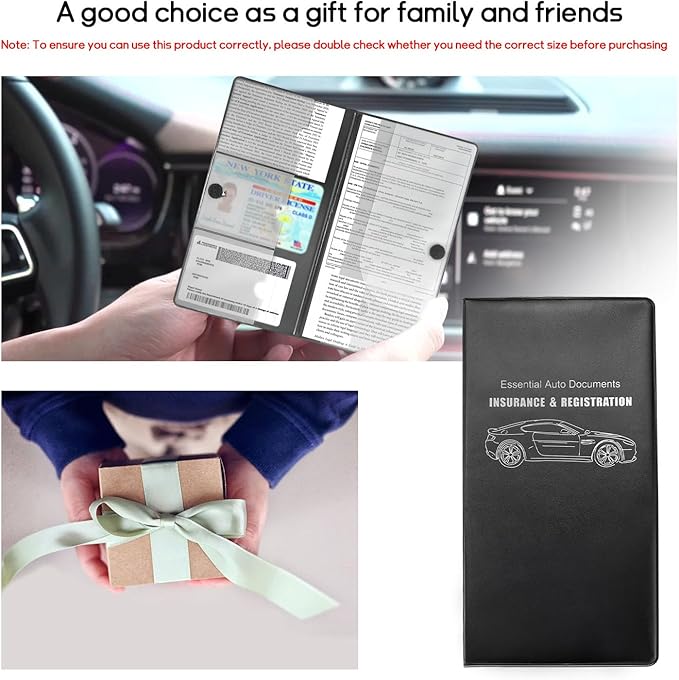 Car Registration and Insurance Holder, 10.39''×9.56'' Essential Auto Card Document Glove Box Organizer with Closure, Universal Car Interior Accessories (Black, Smooth Car)