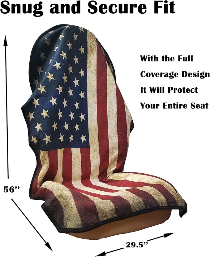LoyaGour Car Seat Cover Protector Front Seats,for Gym Workout,Running,Swimming,Beach and Hiking,Waterproof Sweat Towel Bucket Seat Covers for Cars SUV Trucks (American Flag, 2Pcs)