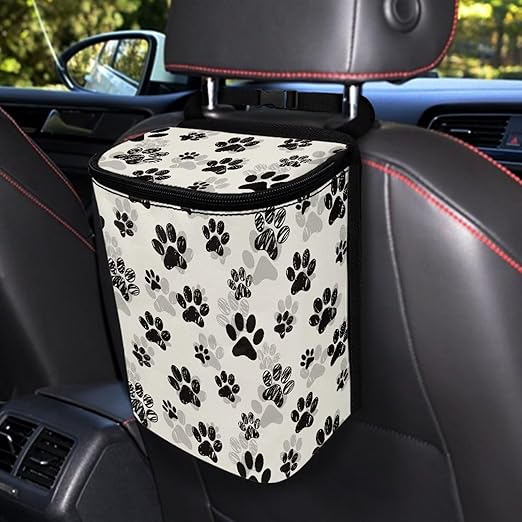 Dog Paw Print Car Rubbish Storage Reusable Car Trash Can for SUVs Vans, Cars Trash Bag Bin Hanging Automotive Sedan Garbage Cans Leak Proof Vehicle Trash Can