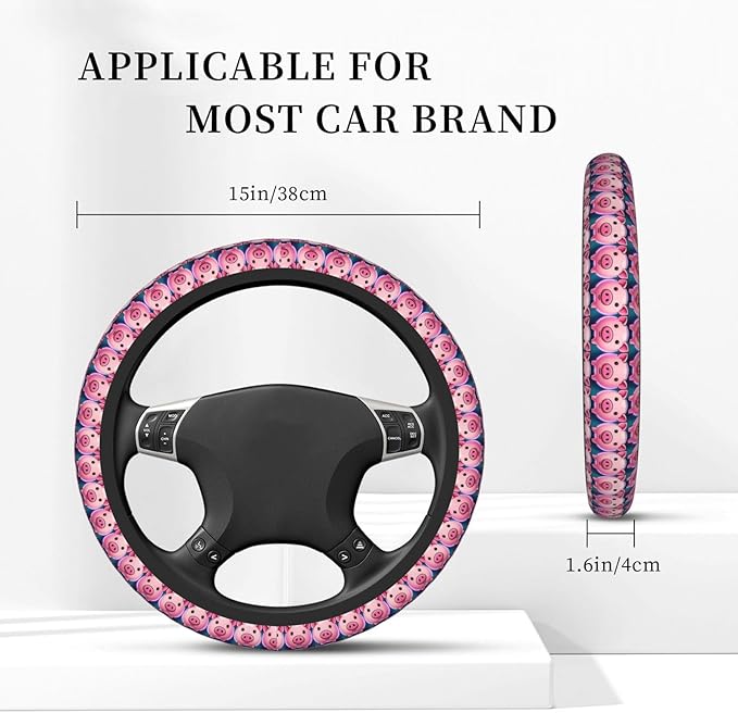 Pigs Faces Pattern Neoprene Steering Wheel Covers Women Men Car Accessories, Universal 15 Inch Fit Auto, Suvs, Truck