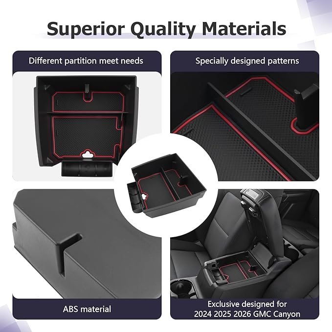 LUWU Center Console Organizer for 2023 2024 2025 2026 Colorado & GMC Canyon Accessories Armrest Console Storage Box Glove Organizer Tray ABS Material for Canyon Interior Accessories (Red)