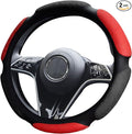 Car Steering Wheel Cover, Breathable Sporty Auto Wheels Wrap, 15 Inch Suede Steering Wheel Protector with Comfortable Grip, Steering Wheel Cover Hand Pad Cushion Slip-on for Cars (Black Red)