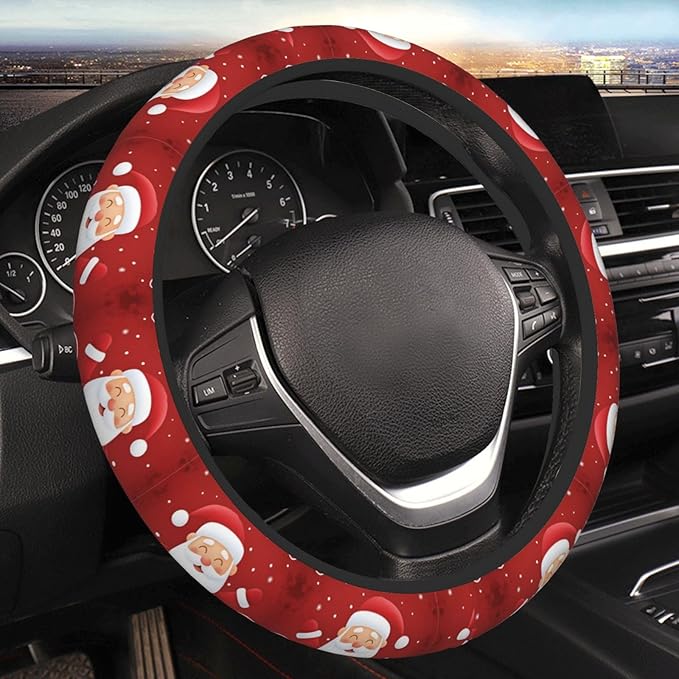 Neoprene Steering Wheel Cover Santa Claus Merry Christmas Car Steering Wheel Cover Universal Fit for Most Cars