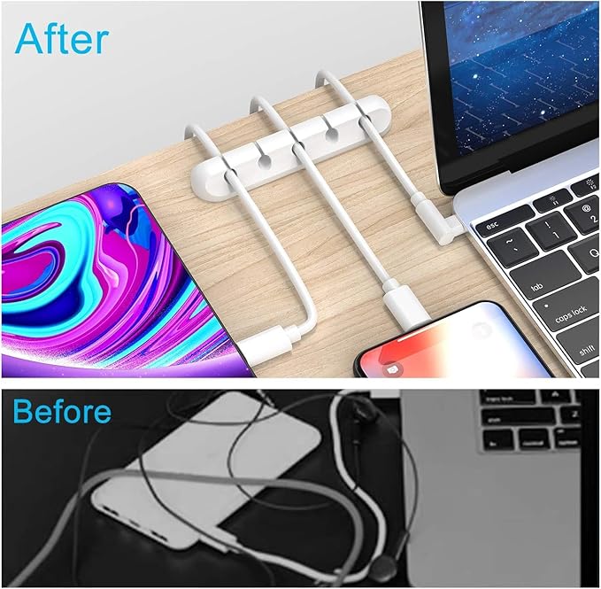 Cord/Cable Organizer White Cord Holder, Wire Organizer USB Cable Management Cord Keeper, 3 Packs Cable Clips for Car Home and Office (7, 5, 3 Slots)