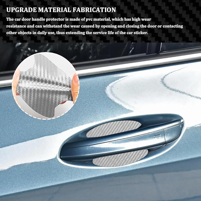 4PCS Car Door Handle Cup Scratch Protectors, Carbon Fiber Anti-Scratches Car Door Cup Protector, Universal Door Handle Protective Film, Car Door Handle Paint Cover Guard Pad for Most Car Handles