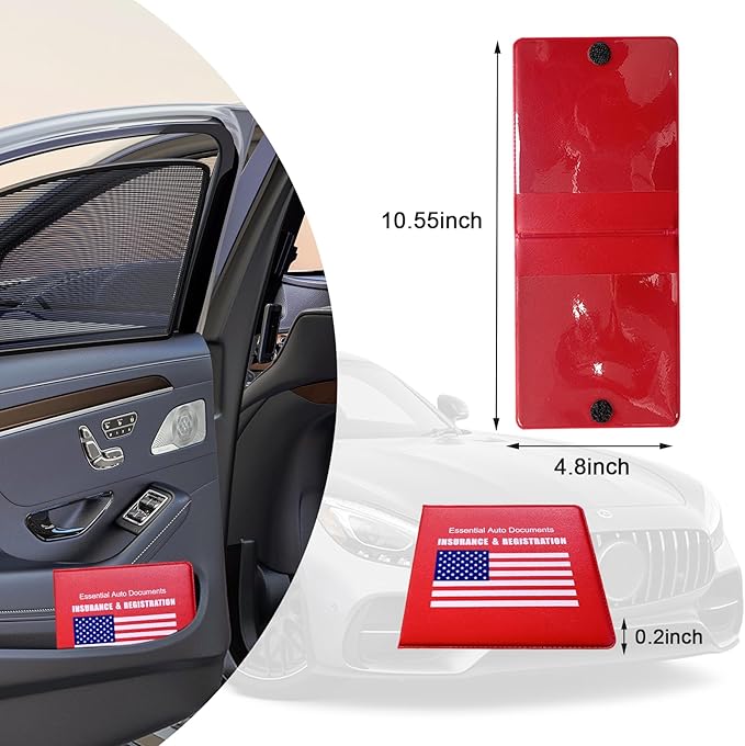 Ziciner Car Registration Insurance Holder, 2Pack Essential Auto Card Document Glove Box Organizer with Velcro Closure, Universal Car Accessories Perfect for Men & Women (Red/Blue Flag)