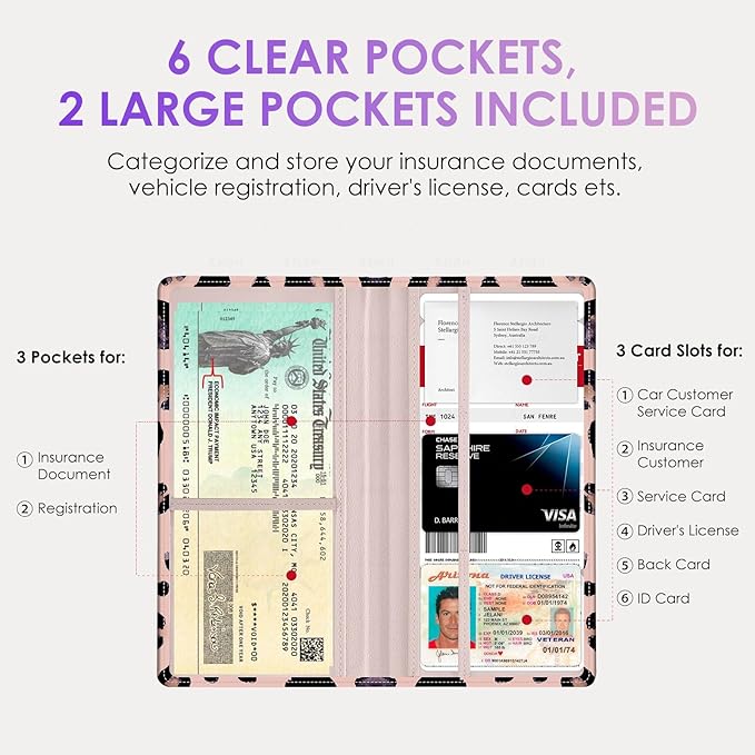 Car Registration and Insurance Holder，Colour Patterns Men Women Car License Document Registration and Insurance Card Holder