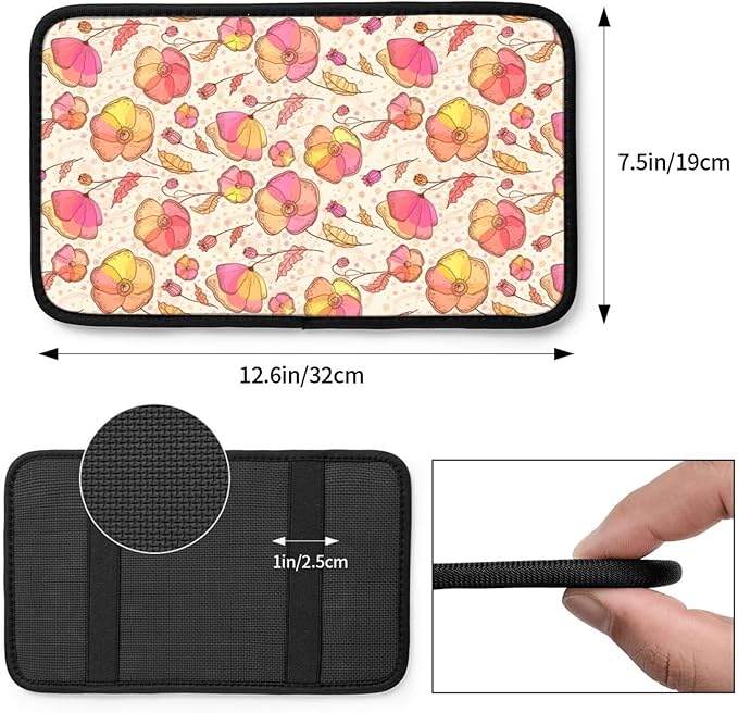 Vintage Colorful Pink Flowers Car Center Console Cover Car Armrest Cushion Waterproof Middle Console Cover Car Arm Rest Cover Pad Comfortable Car Accessories Interior for SUV Sedan Truck
