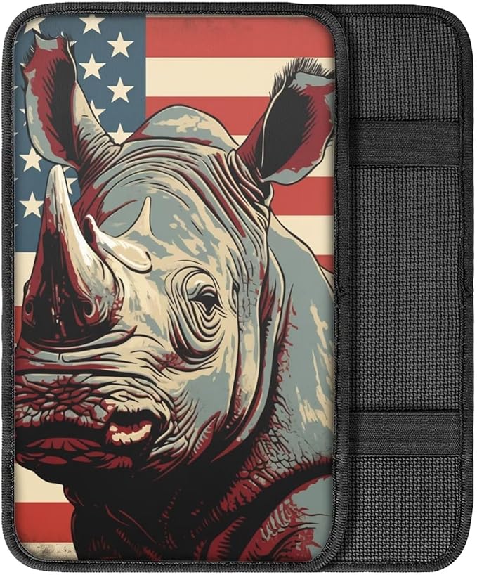 Car Center Console Pad, Universal Waterproof Car Armrest Seat Box Cover, Car Interior Accessories for Most Vehicle SUV Truck Vintage American Flag Rihno Car Armrest Pad