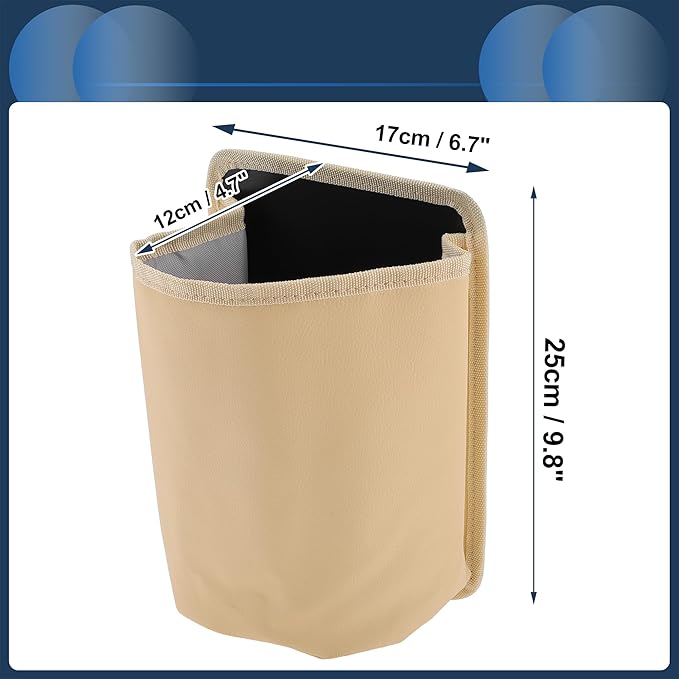 Car Trash Can Front Seats 6.7" Length 4.7" Width 9.8" Height Auto Trash Bin Faux Leather Beige Hanging