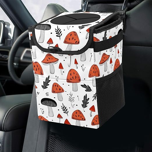 GVGHIDZ Car Trash Can – Multi-Purpose, Lightweight and Portable with Durable Water-Resistant Coating, No Installation Required, Practical and Ample Capacity, Variety of Colors.Mushroom
