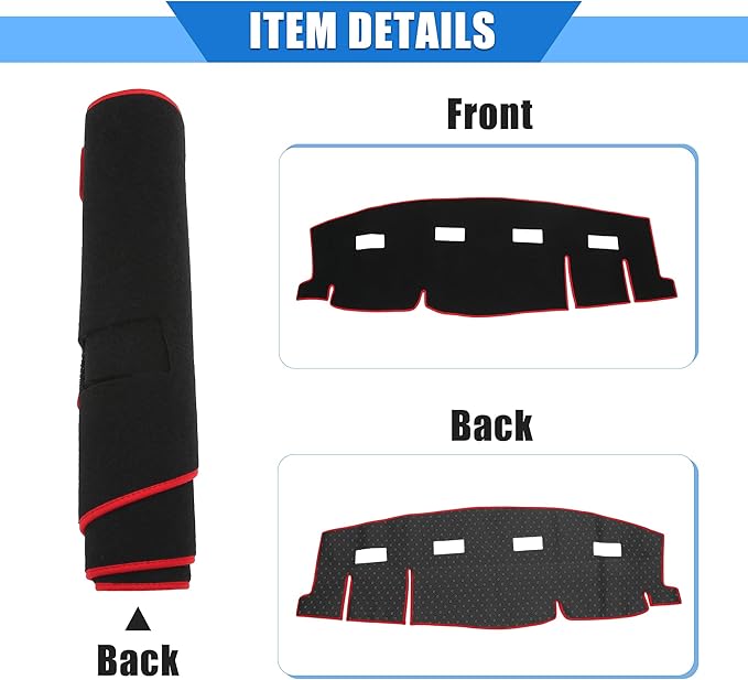 Car Dashboard Cover Compatible for Dodge for Ram 2006-2009, Protective Polyester Red Center Console Interior Trim Dash Cover Mat Pad