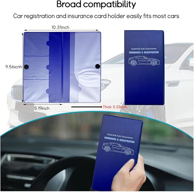 Car Registration and Insurance Holder, 10.39''×9.56'' Essential Auto Card Document Glove Box Organizer with Closure, Universal Car Interior Accessories (Blue, Large Car)