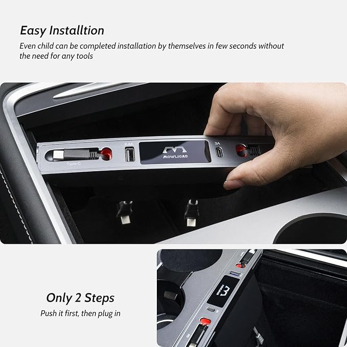 2 USB C Charging Hub for Tesla (Carbon Fiber), Retractable 27W Fast Charger for iPhone 15 is Necessary Tesla Model 3/Y Accessories (2024-2021) but not Highland or Juniper Compatible