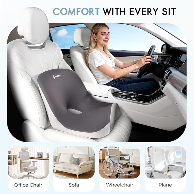 Car Seat Cushion and Lumbar Support Pillow, Larger Memory Foam Seat Cushion, Ergonomic L-Shaped Design Cushion for Back Pain Relief, Non-Slip Driving Cushion for Car, Office, Truck, Wheelchair-Black