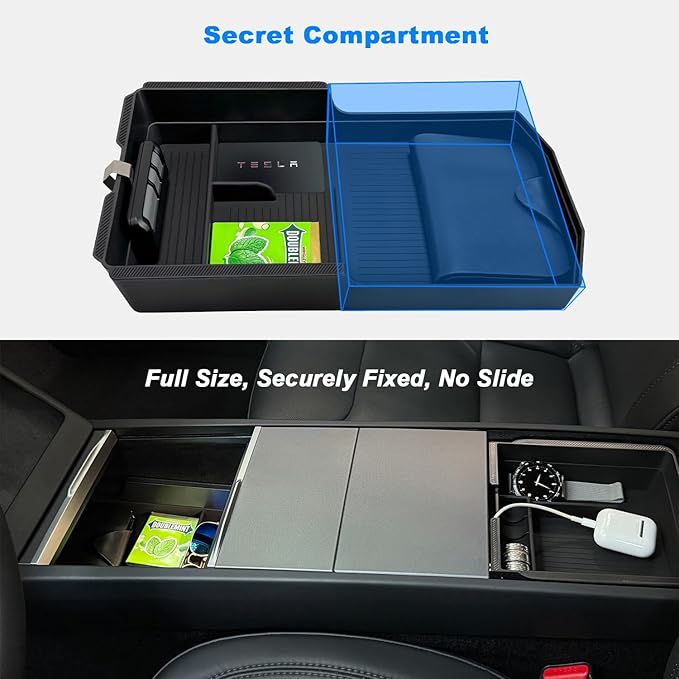 JVMA Center Console Organizer (Full Size) Armrest Console Organizer for Tesla Model 3 Highland Accessories 2024 2025 2026 (US Patent) Non-Slide
