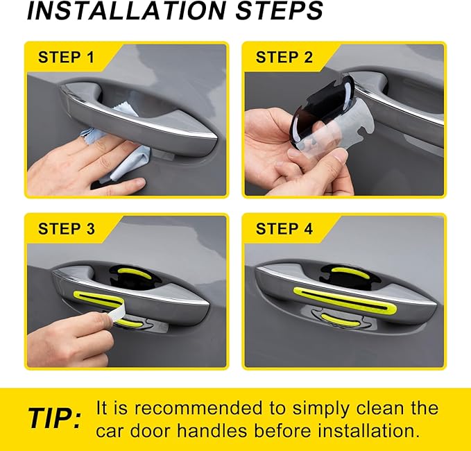 8 Pcs Reflective Door Handle Sticker, PVC Cup Protector, Universal Auto Protective Film, Anti-Scratches Stickers for Most Cars, SUV and Vans (Green)