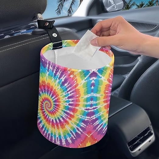 Colorful Tie Dye Collapsible Waste Basket Bin Car Trash Can Bags Small Trash Can Car Accessories Interior for Car SUV Trucks