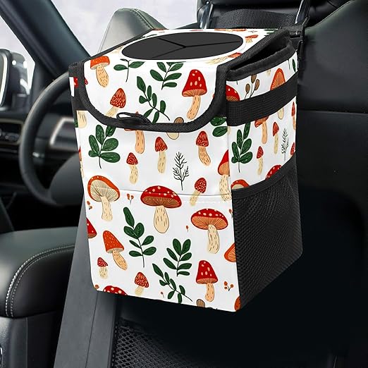 GVGHIDZ Car Trash Can – Multi-Purpose, Lightweight and Portable with Durable Water-Resistant Coating, No Installation Required, Practical and Ample Capacity, Variety of Colors.Mushroom