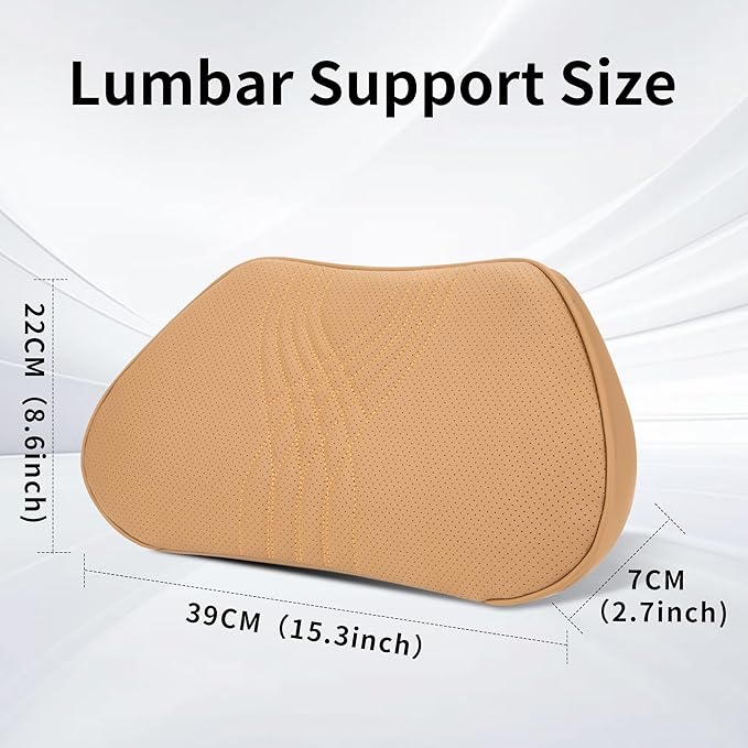 Dapucarin Lumbar Support Pillow for Car Seat, Office Chair Nappa Leather Memory Foam Lower Back Cushion for Back Pain Relief Improve Posture, Ergonomic Back Rest for Gaming Chair, Palomino, 1PC