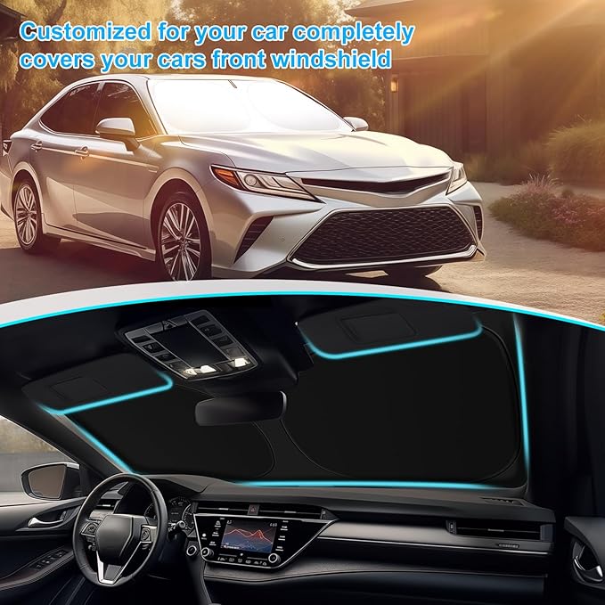 SHINEHOME Car Windshield Sun Shade Compatible with 2026 2025 2024 2023 2022 2021 2020 2019 2018 Camry LE XLE Hybrid SE XSE Sedan Accessories 2026 Upgrade Foldable Sunshade Custom Windshield Sun Visor