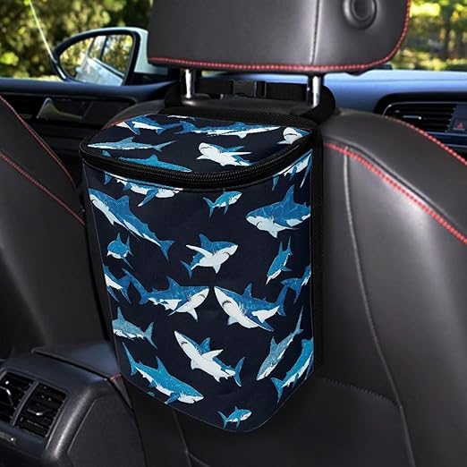 Sea Shark Pattern Cars Trash Bin Collapsible Car Organizers and Storage for Front Seat Multipurpose Trash Bag Automotive Garbage Can Cars Accessories Interior Sedan Organizer