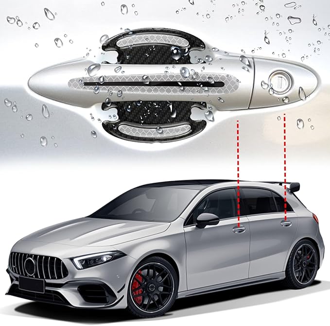 8PCS Car Door Handle Scratch Protectors, 3D Carbon Fiber Door Handle Bowl Cover Guards for Vehicles, Reflective Automotive Doors Handles Cup Accessories Paint Protective Film Sticker(Silver)