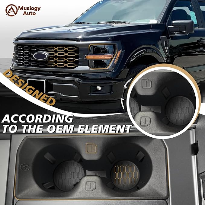 Muslogy Center Console Cup Holder Inserts Compatible with 2021-2024 2025 Ford F150 F-150 Accessories Middle Console Drink Holder Liner TPE Organizer Non-Slip Drink Stopper(Bucket Seat Only)