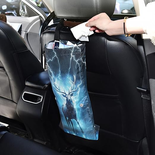 ALAZA Hanging Car Trash Bags Garbage Bag Trash Can for Back Seat Small Deer Myth Washable Storage Bag Retractable 2 Pack
