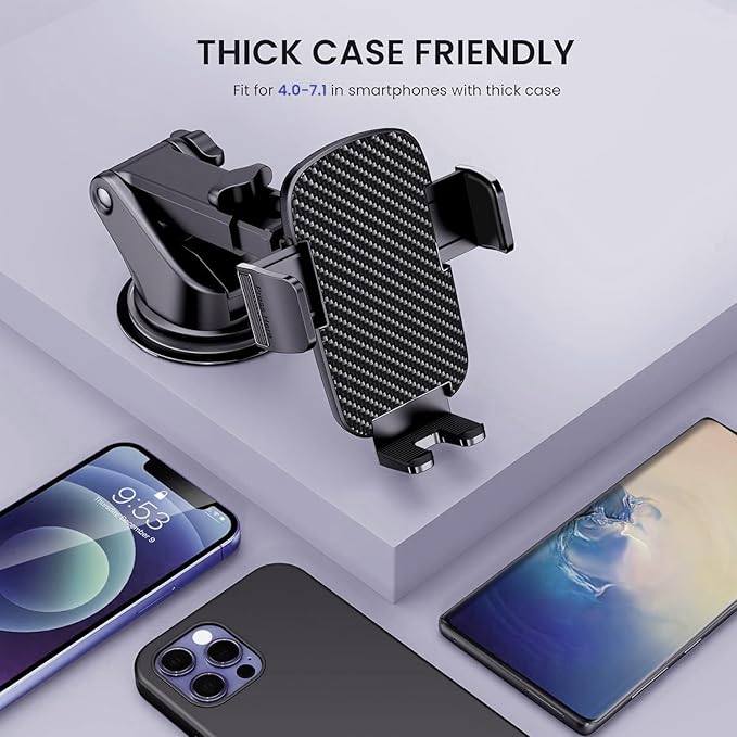 Qifutan Military-Grade Car Phone Holder - [Ultra Strong Suction] 3-in-1 Phone Mount for Dashboard, Windshield & Air Vent, Super Stable Universal Car Accessories for iPhone & All Smartphones