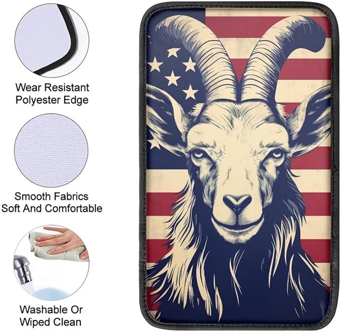 Car Center Console Pad, Universal Waterproof Car Armrest Seat Box Cover, Car Interior Accessories for Most Vehicle SUV Truck Vintage American Flag Goat Car Armrest Pad