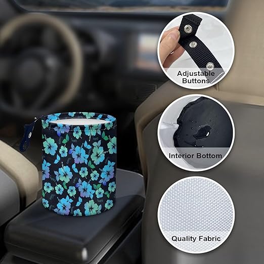 Brosoneto Tropical Hibiscus Flower Cute Car Trash Can for Front Seat, Back Seat, Floor, Headrest, Rubbish Bin Car Accessories Interior Universal Collapsible Garbage Bin