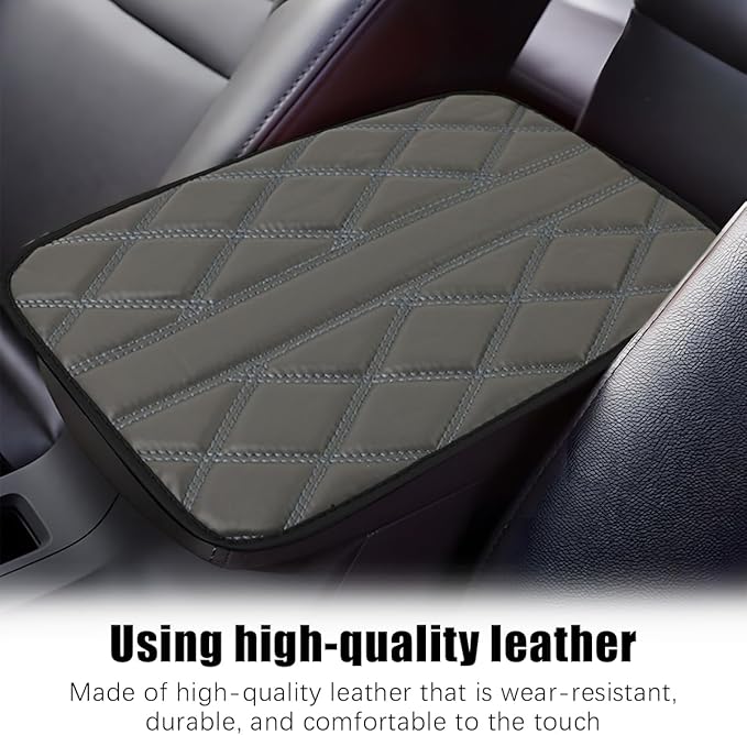 Car Center Console Cushion Pad, Leather Waterproof Vehicle Armrest Seat Box Cover, Comfortable Automotive Interior Arm Rest Protector Accessories, Universal for SUV, Sedan, Truck (Gray)